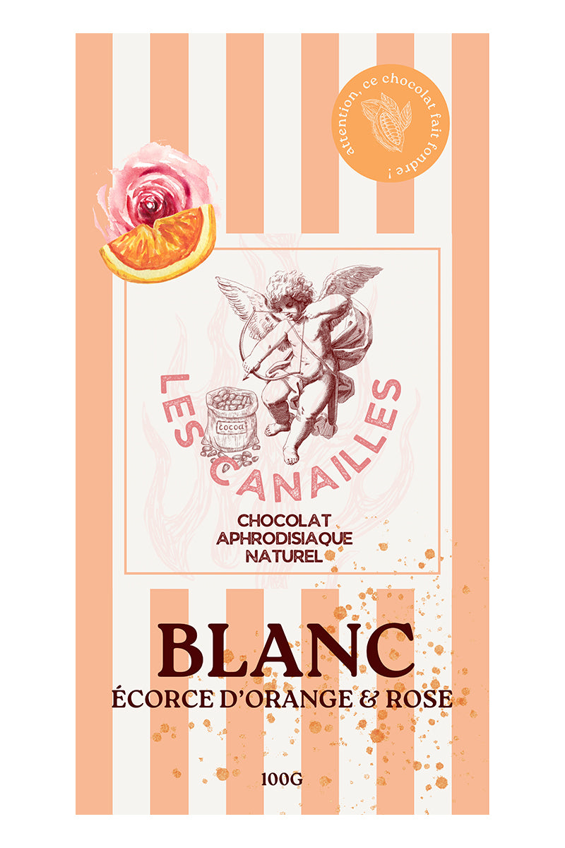 Chocolat Blanc Aphrodisiaque Orange & Rose 100g – Les Canailles (Artisanal Français)
