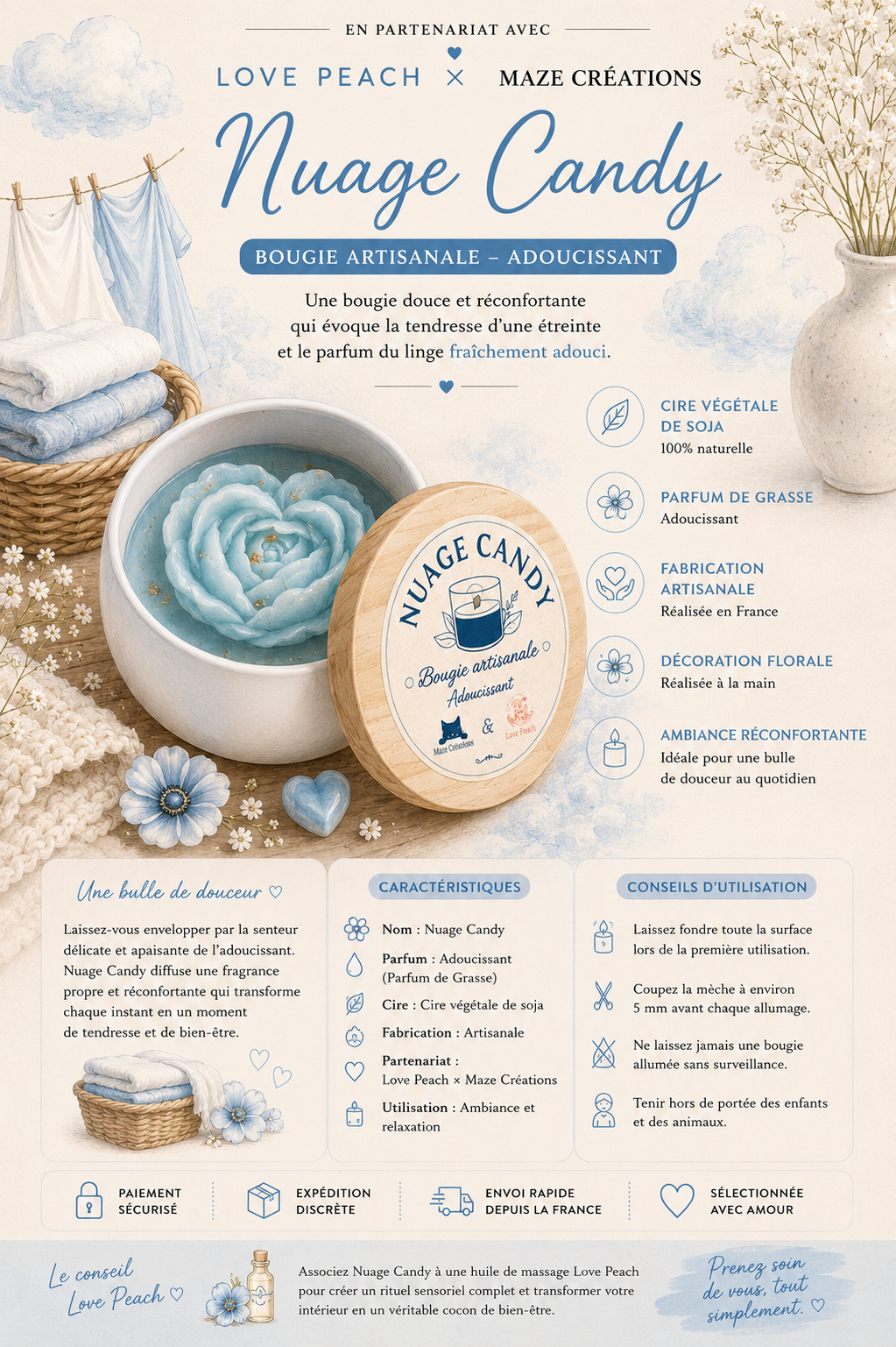 Nuage Candy – Bougie artisanale parfum Adoucissant