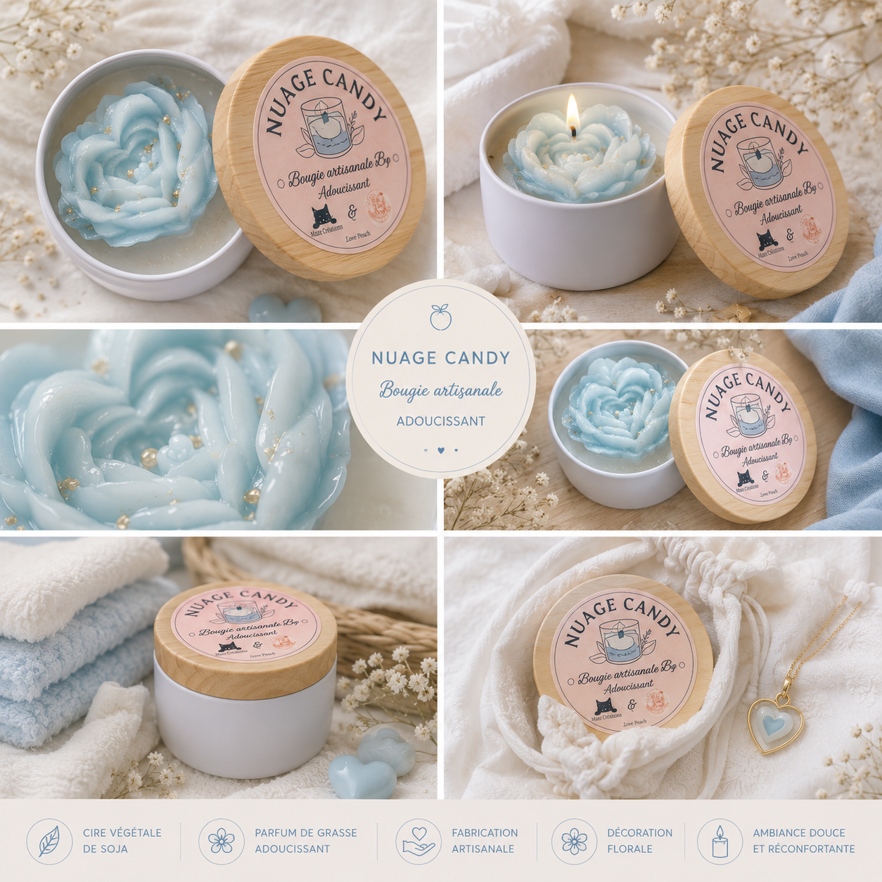 Nuage Candy – Bougie artisanale parfum Adoucissant
