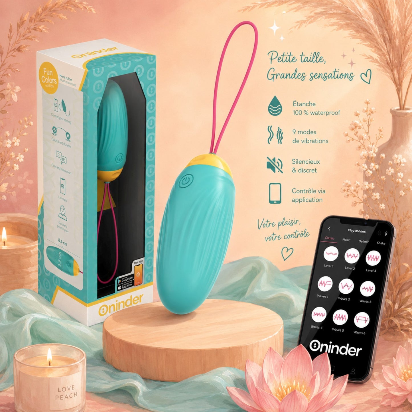 ONINDER CUTE – Œuf Vibrant Connecté à Perles Rotatives