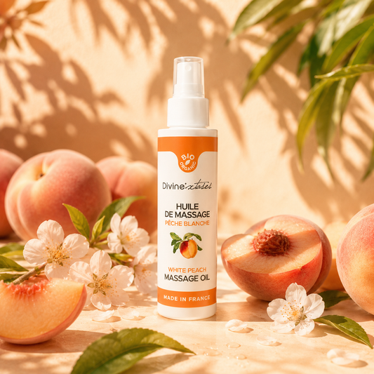 Huile de Massage BIO – Pêche Blanche