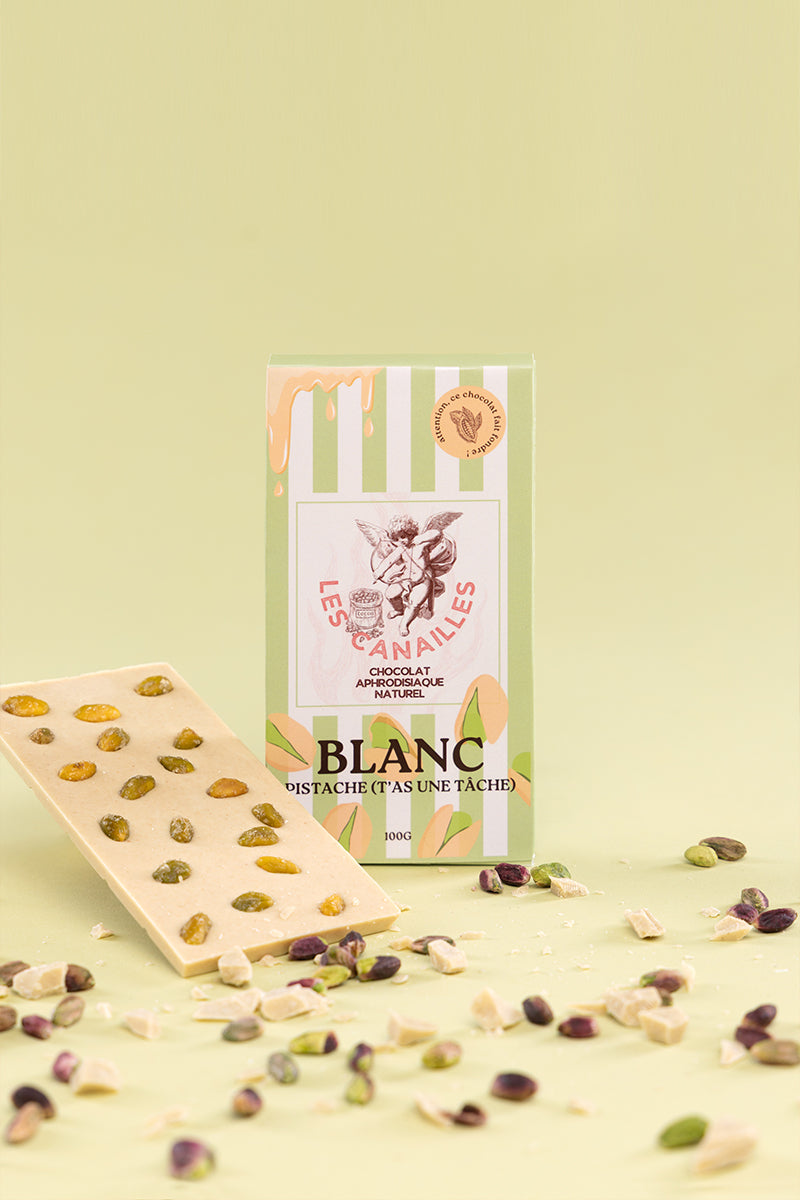 Chocolat Blanc Aphrodisiaque Pistache 100g – Les Canailles (Artisanal Français)