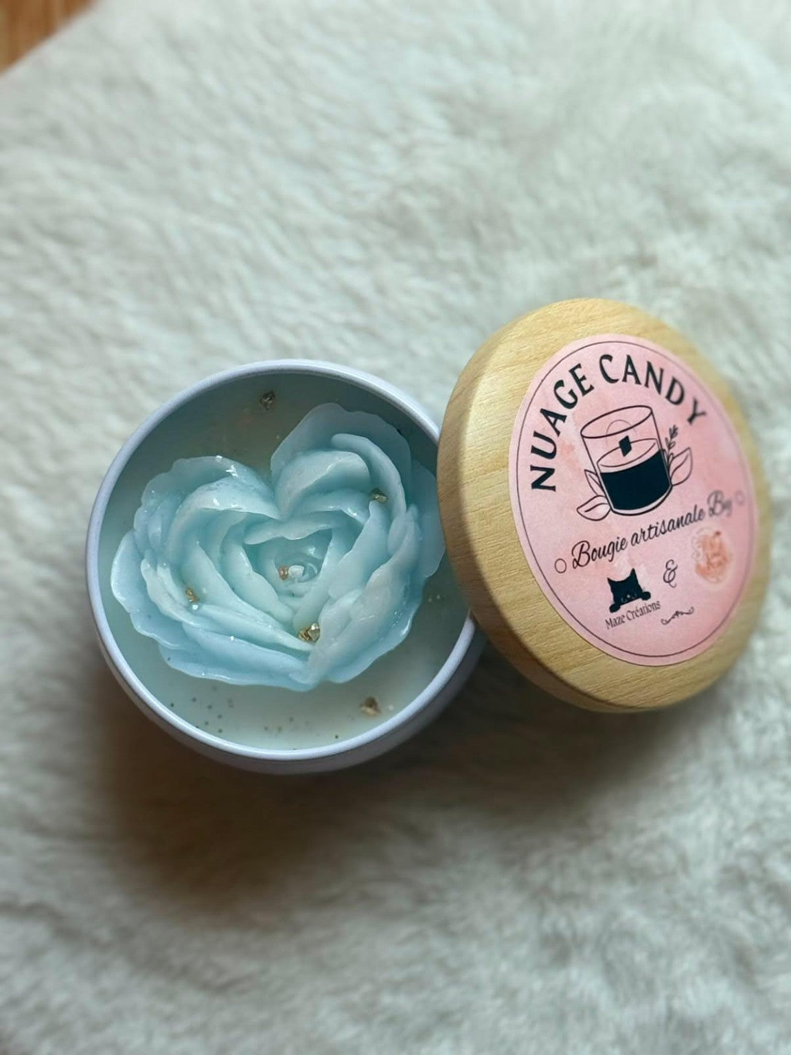 Nuage Candy – Bougie Artisanale Senteur Adoucissant | Love Peach × Maze Créations