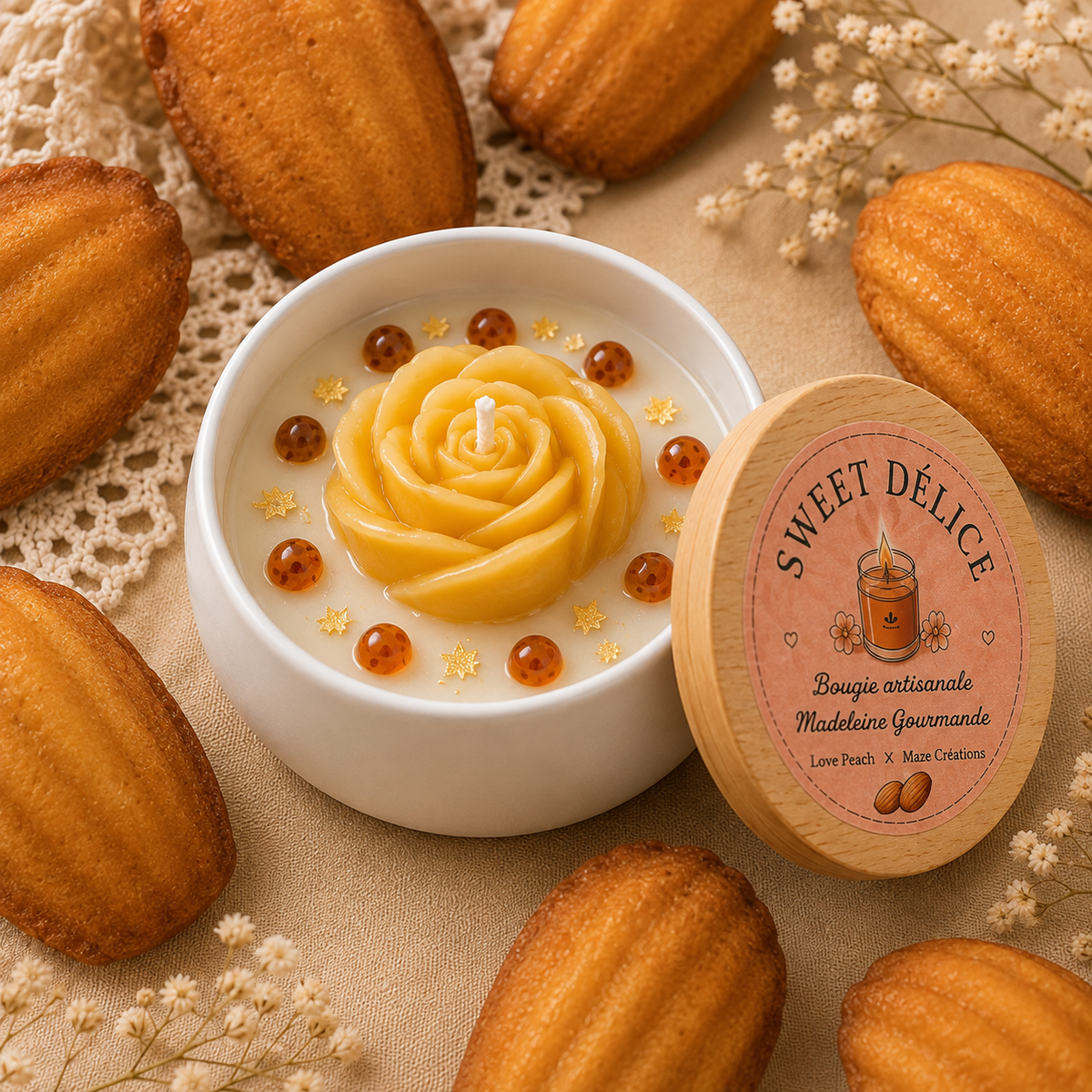 Sweet Délice – Bougie artisanale Madeleine Gourmande | Love Peach × Maze Créations