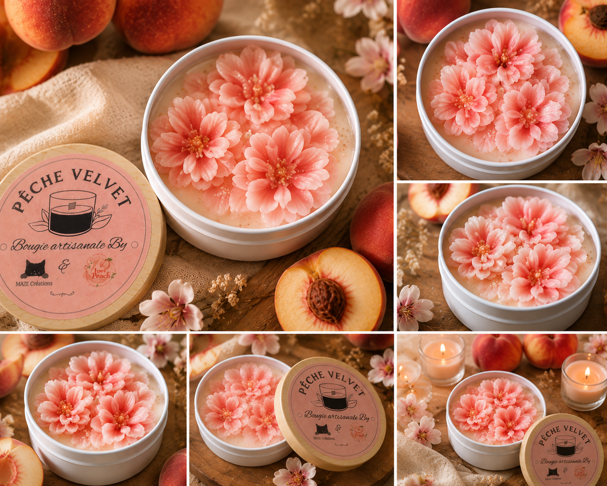 Pêche Velvet – Bougie Artisanale Senteur Pêche des Vignes | Love Peach × Maze Créations