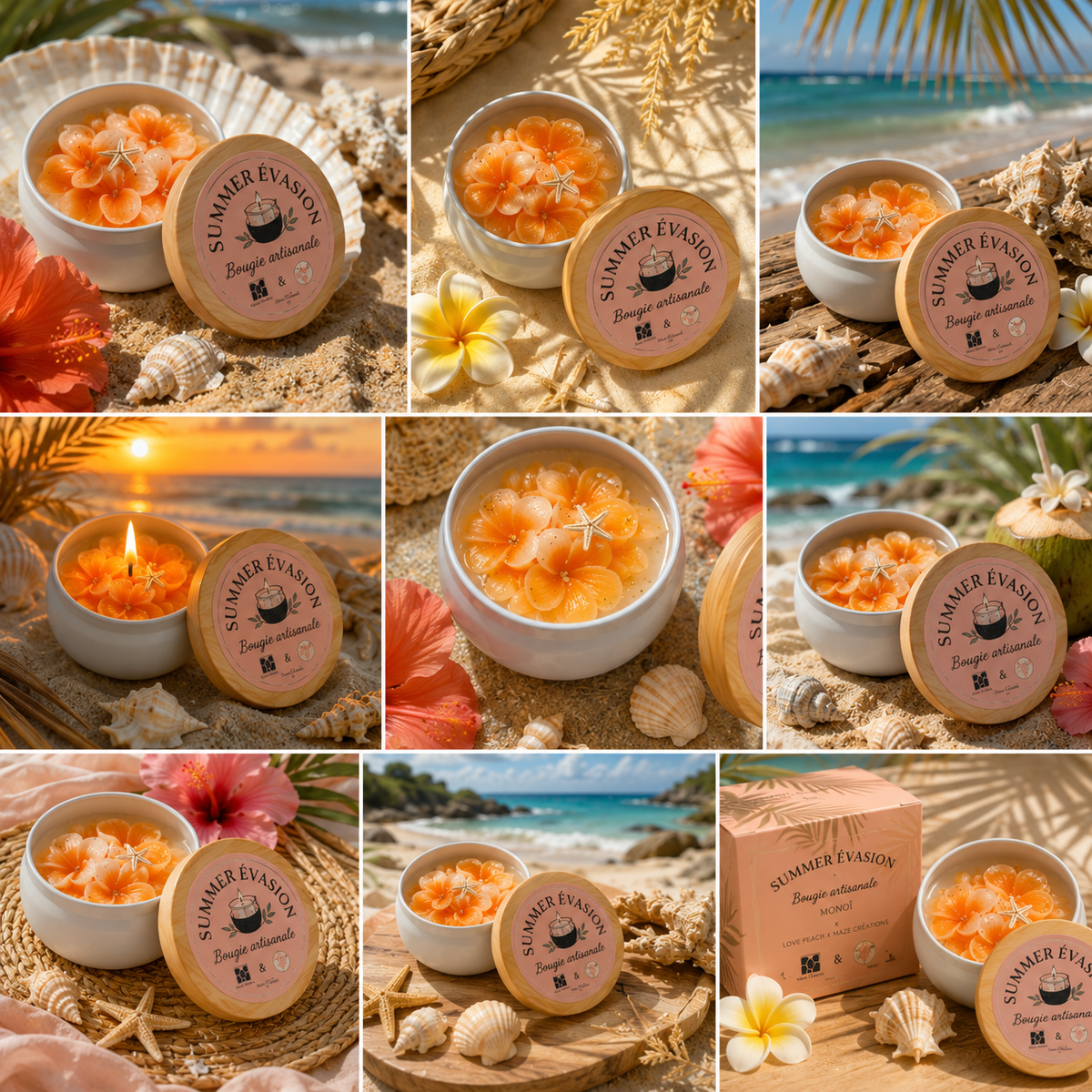 Summer Évasion – Bougie Artisanale au Monoï | Love Peach × Maze Créations
