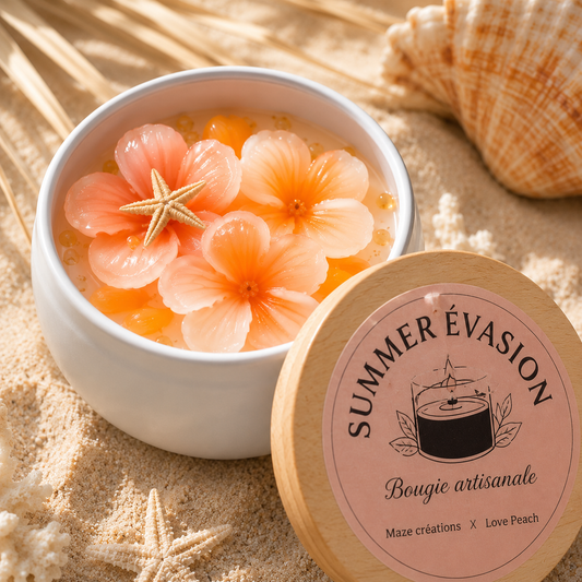 Summer Évasion – Bougie Artisanale au Monoï | Love Peach × Maze Créations