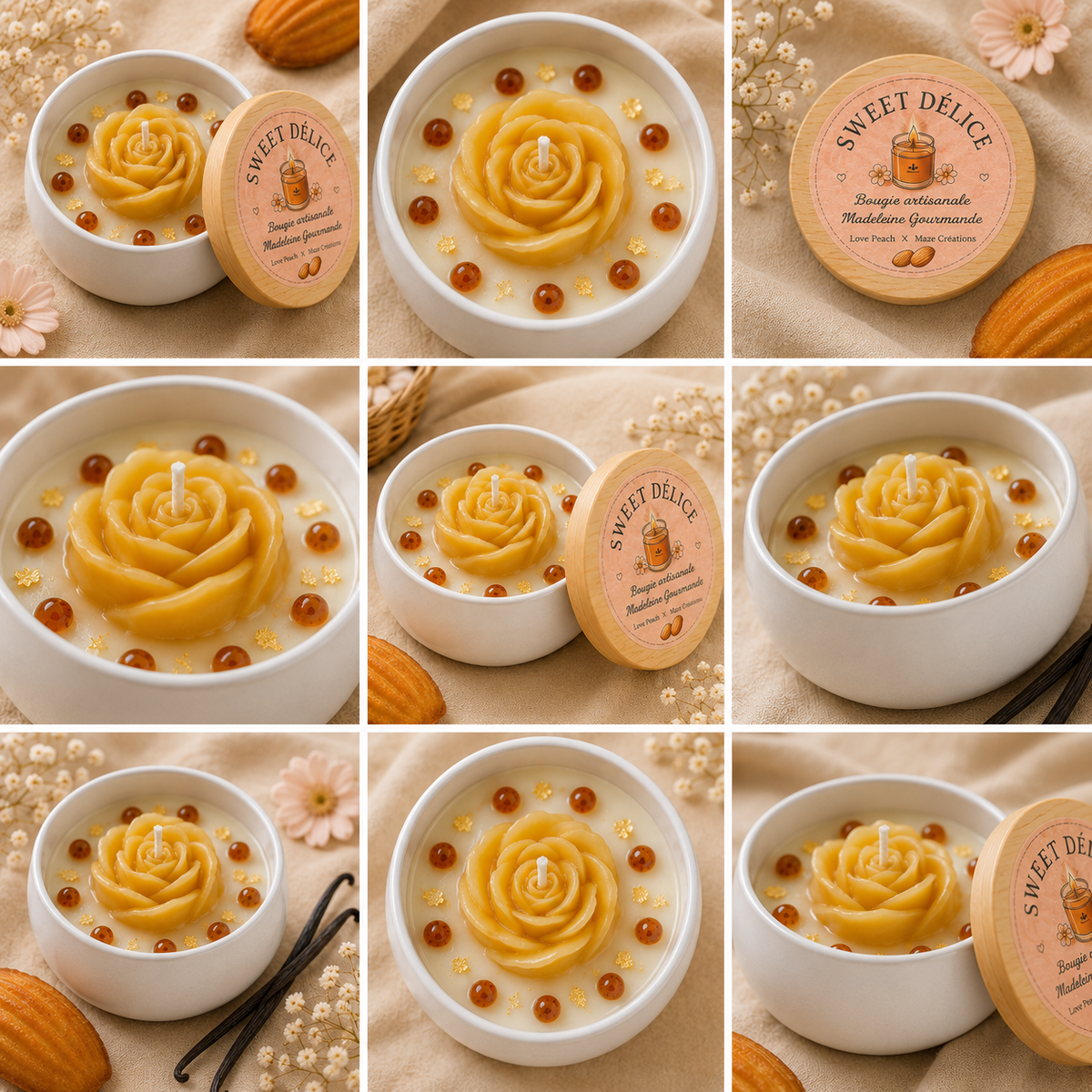 Sweet Délice – Bougie artisanale Madeleine Gourmande | Love Peach × Maze Créations